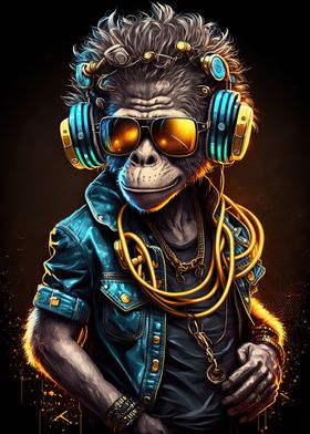 Monkey headphone dj music