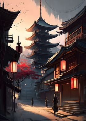 Japanese City Temple