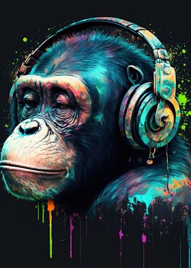 Monkey headphone dj music