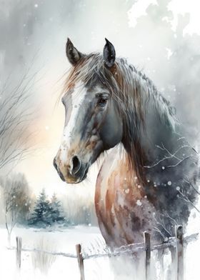 Horse on a snowy day