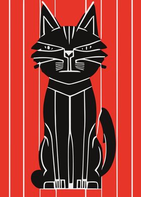 Japanese Cat Linocut