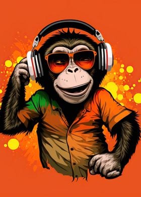 Monkey headphone dj music