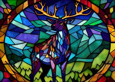 Deer Stained Glass Style