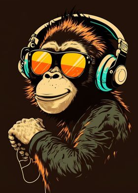 Monkey headphone dj music