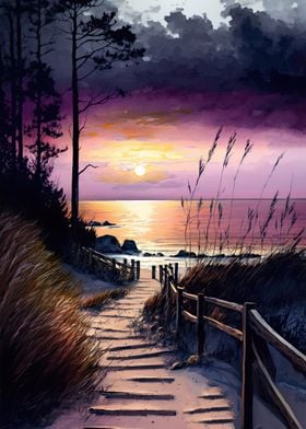 Beach at purple sunset