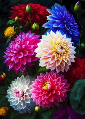 Dahlia Flowers Painting