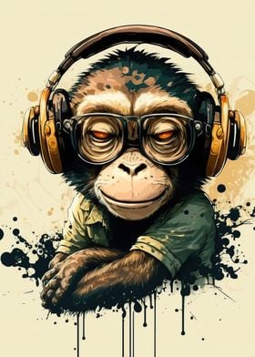 Monkey headphone dj music