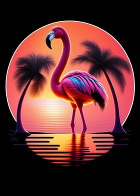 Flamingo Palm Tree Sunset