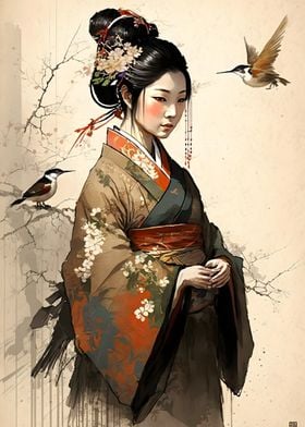 Woman with Hummingbirds