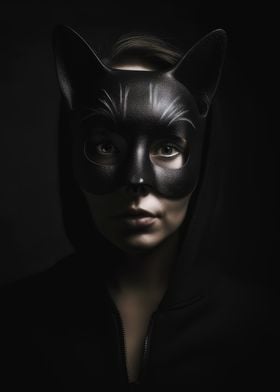 Black cat masked woman