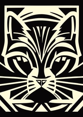 Monochrome Cat Linocut