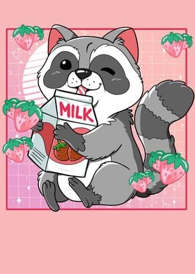 Kawaii Raccoon Strawberry