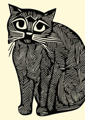 Monochrome Cat Linocut