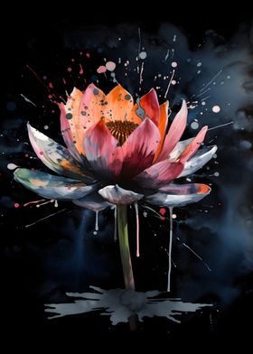 Vibrant Ink Wash Lotus