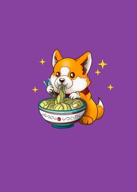 Cute Corgi Eating Ramen