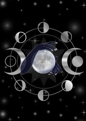 Moon phases hands of woman
