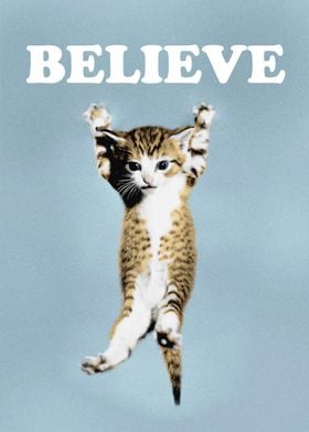 Believe Cat Poster Vintage