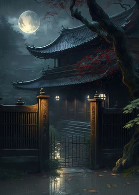 Japan landscape moon