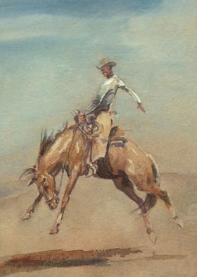 Cowboy Breaking The Horse