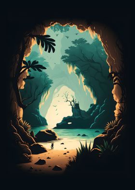 Vintage Cave Ocean