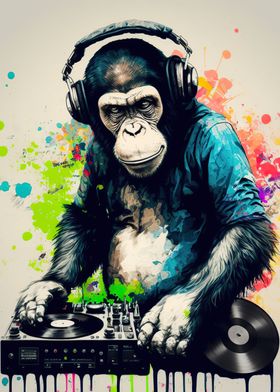 Monkey headphone dj music