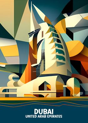 Dubai Cubism Art Poster