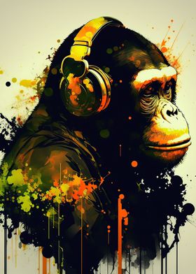 Monkey headphone dj music