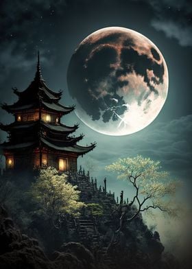 Japan landscape moon