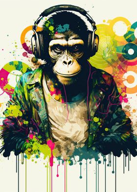 Monkey headphone dj music