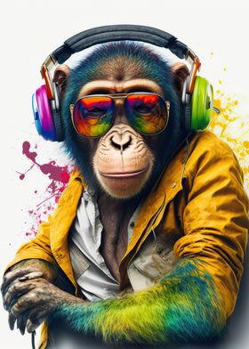 Monkey headphone dj music