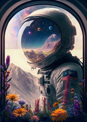 Astronaut And flowers wind