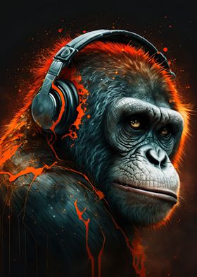 Monkey headphone dj music