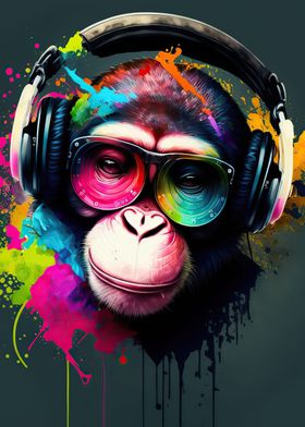 Monkey headphone dj music