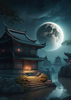 Japan landscape moon