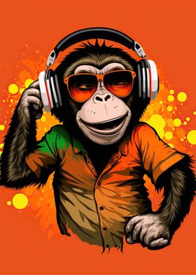 Monkey headphone dj music