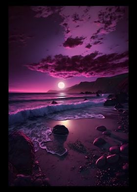 Purple Sunset Over the Sea