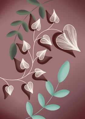  Leaf Heart Line Art