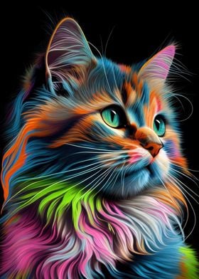 Colorful Cute Cat Feline