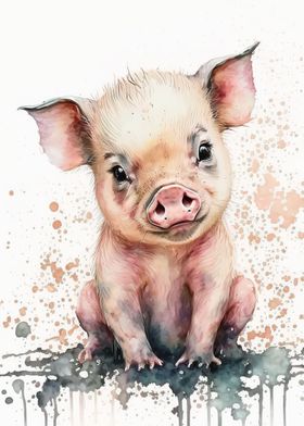 Watercolor pig baby