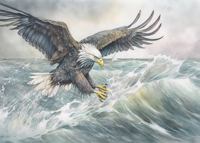 Eagle flying sea