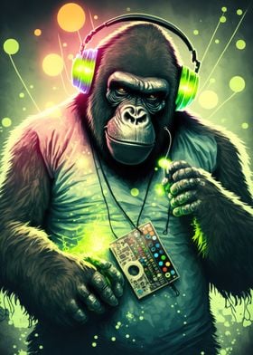 Monkey headphone dj music