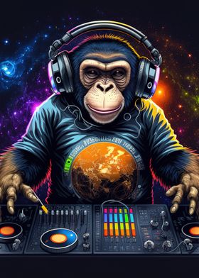 Monkey headphone dj music