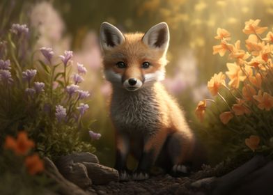 Red fox cub in meadows