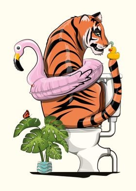 Tiger using Toilet