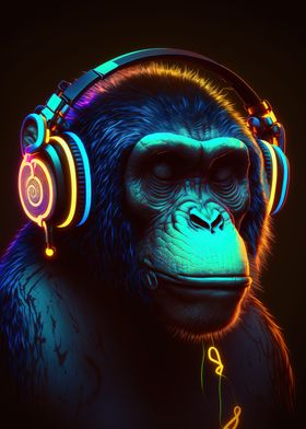 Monkey headphone dj music