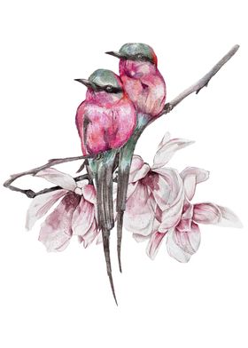 Watercolor Blossoming Bird