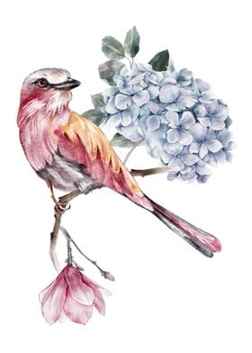 Watercolor Springtime Bird