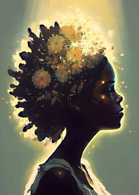 floral black girl painting