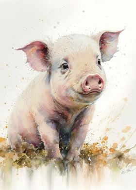 Watercolor pig baby