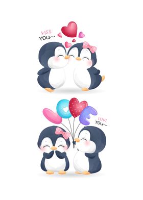 Cute penguin couple